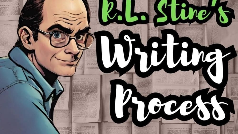 Image of R.L. Stine next to text R.L. Stines Writing Process